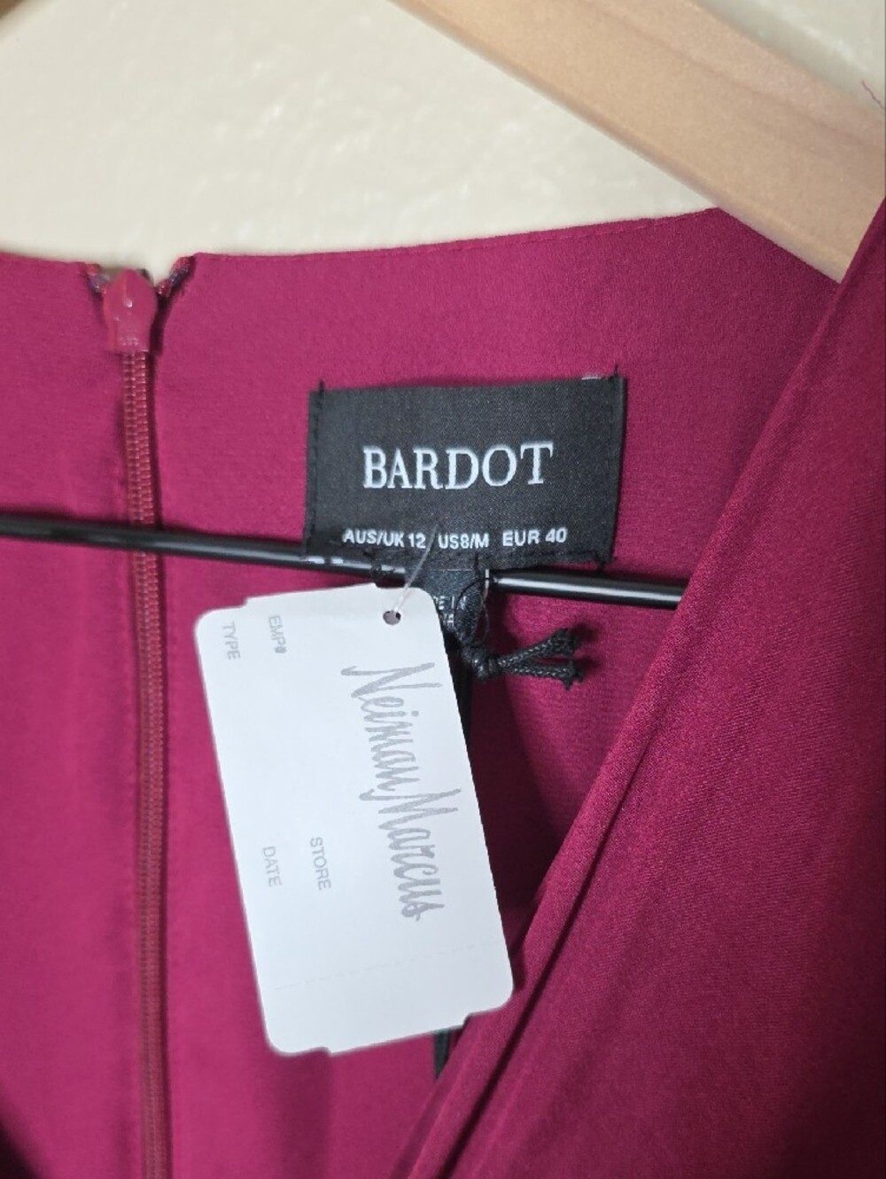Bardot Claire Mini Dress Merlot Size 8 Medium Twist Front Wedding Guest Flare - Picture 5 of 17